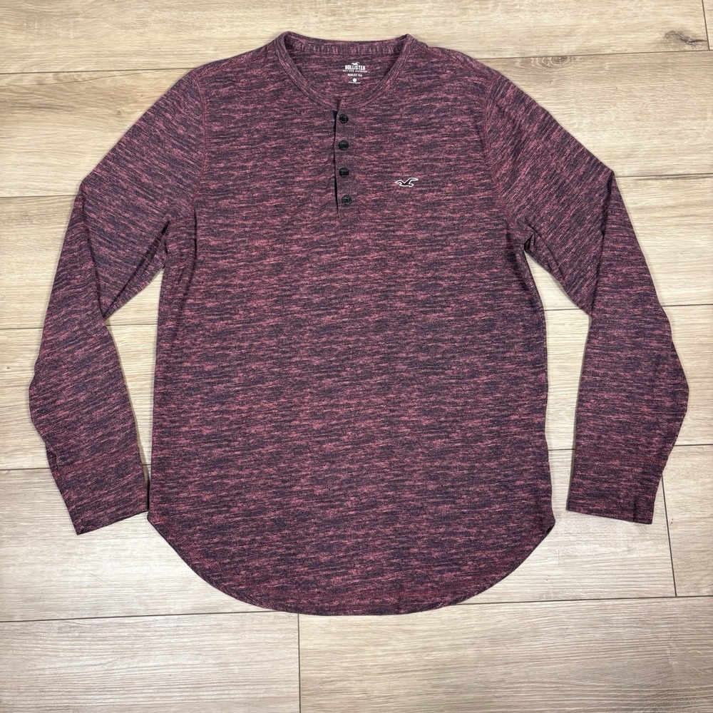 Hollister Shirt Mens Large Red Heather Long Sleeve‎ Henley Logo Casual Top